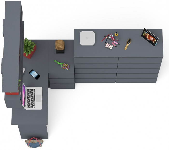 Мори компьютерный стол МС-16 правый + Комод МК1200.10 + Полка 1200, графит
