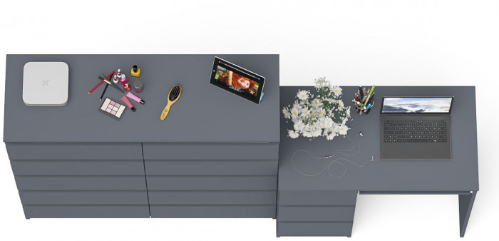 Мори компьютерный стол МС-6 левый + Комод МК1200.10, графит