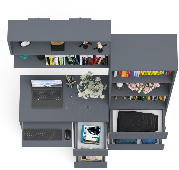 Мори компьютерный стол МС-6 правый + Стеллаж МСТ600.3 + Полка 900, графит