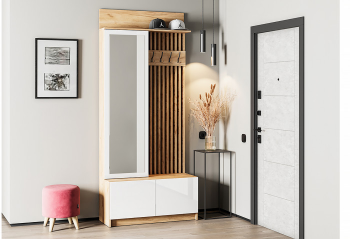 Вешалка Стоуби, дуб крафт/белый глянец