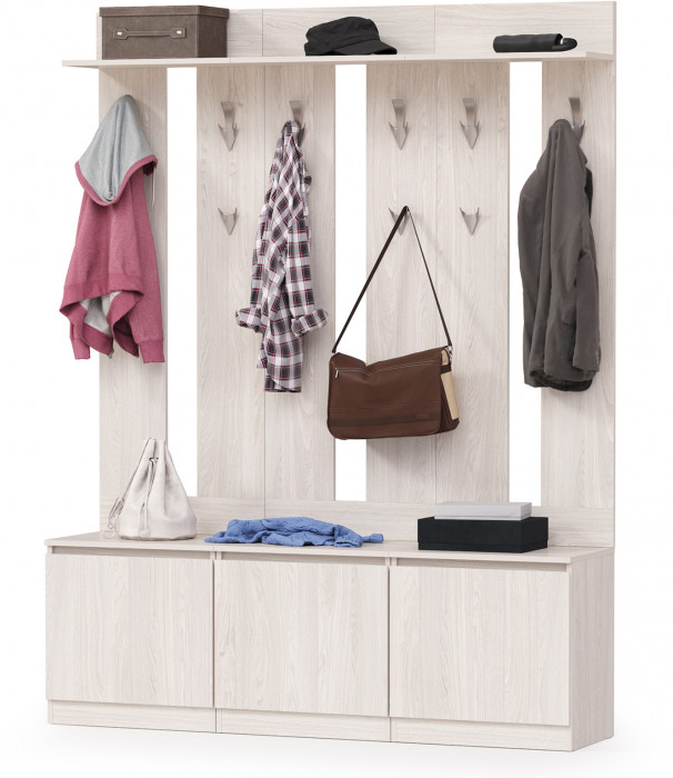 КР100 Ника прихожая № 02, цвет ясень анкор светлый, ШхГхВ 161,4х38,1х207,9 см., универсальная сборка