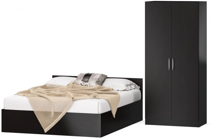 Кровать 1600 + Шкаф 2-х створчатый Стандарт, цвет венге, ШхГхВ 163,5х203,5х70 + 90х52х200 см., сп.м. 1600х2000 мм., без матраса, основание есть