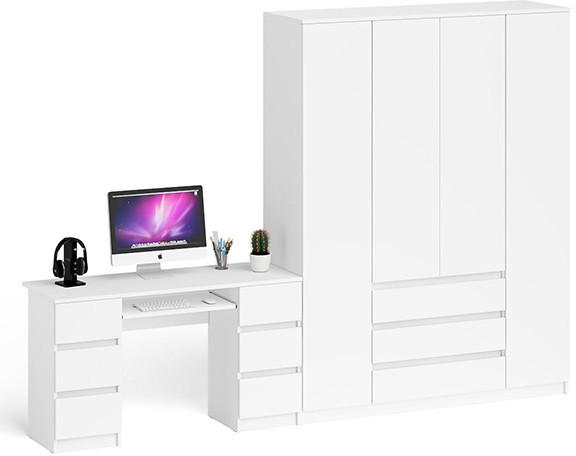Мори компьютерный стол МС-2 + Шкаф МШ1600.1, белый