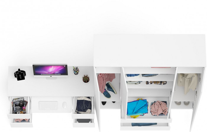 Мори компьютерный стол МС-2 + Шкаф МШ1600.1, белый