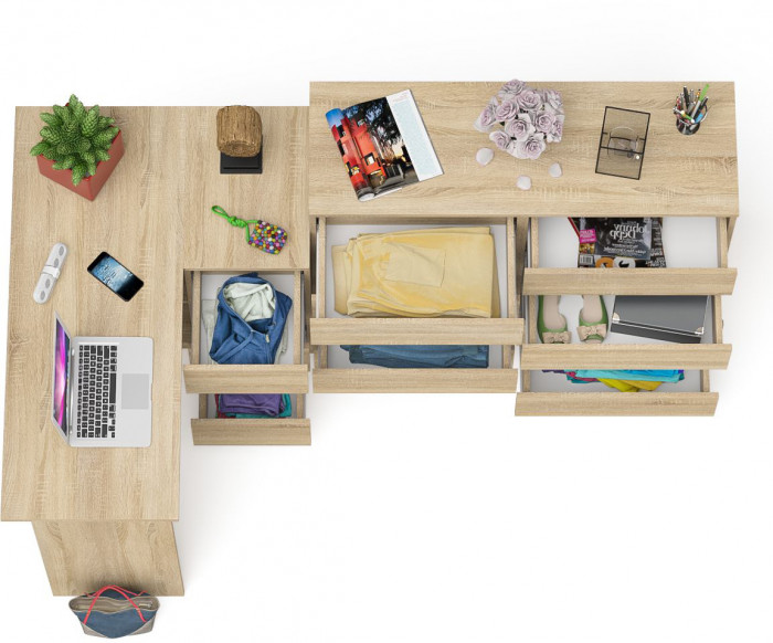 Мори Стол компьютерный МС-16 правый + Комод МК1200.8, цвет дуб сонома, ШхГхВ 244,8х84,9х94 см., выдвижные ящики справа, НЕ универсальная сборка