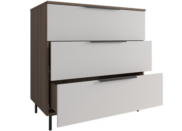 МС Роза Комод 900, Ройс+ ручка скоба 3 шт., Орех Франклин карамель/Белый Софт