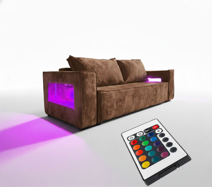 Диван-кровать Лофт Люкс Плюш с подсветкой, еврокнижка, независимый пружинный блок, 140х195, коричневый