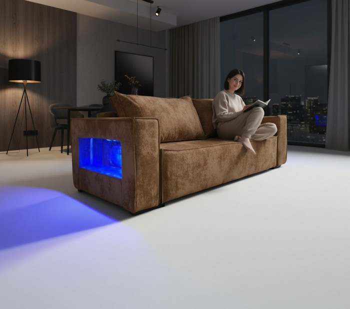 Диван-кровать Лофт Люкс Плюш с подсветкой, еврокнижка, независимый пружинный блок, 140х195, коричневый