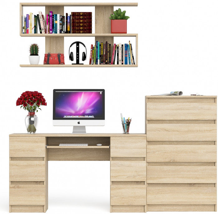 Мори компьютерный стол МС-2 + Комод МК700.5 + Полка 1200, дуб сонома