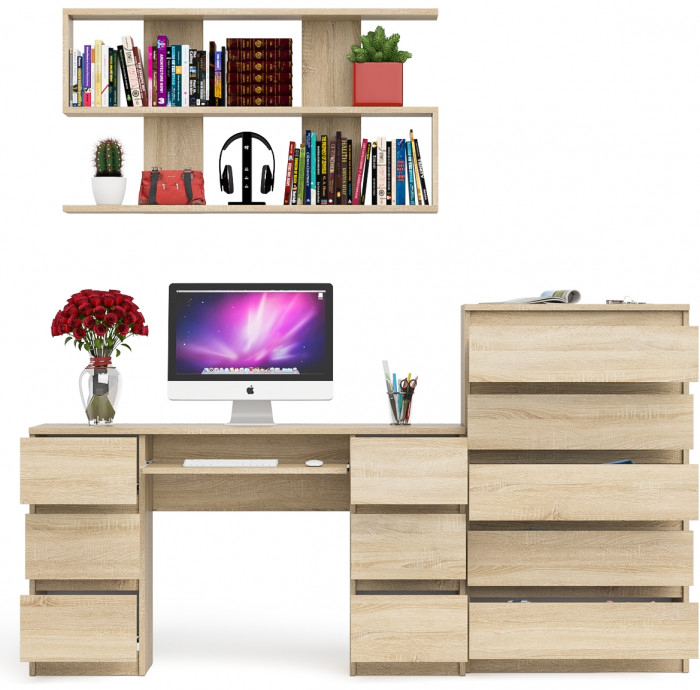 Мори компьютерный стол МС-2 + Комод МК700.5 + Полка 1200, дуб сонома