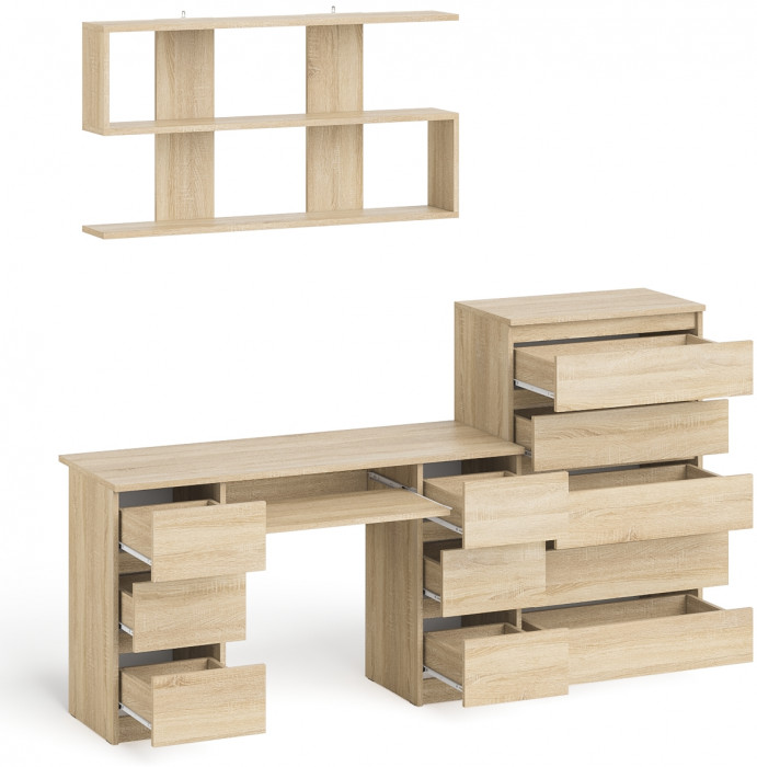 Мори компьютерный стол МС-2 + Комод МК700.5 + Полка 1200, дуб сонома