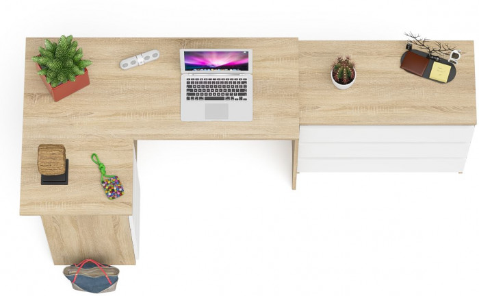 Мори Стол компьютерный МС-16 левый + Комод МК800.1, цвет дуб сонома/белый, ШхГхВ 204,8х84,9х76,6 см., выдвижные ящики слев, НЕ универсальная сборкаа