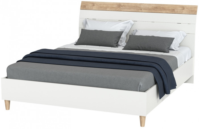 Муссон 11.41 Кровать БЕЗ ортопеда, цвет белый/дуб эндгрейн элегантный, ШхГхВ 165,6х221,7х103 см., сп. м. 1600х2000 мм., б/м, б/о