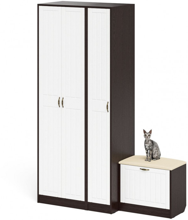 Прихожая П-6 Компоновка № 45, цвет венге/фасады МДФ белое дерево фрезеровка прованс, ШхГхВ 150х50х210 см., универсальная сборка