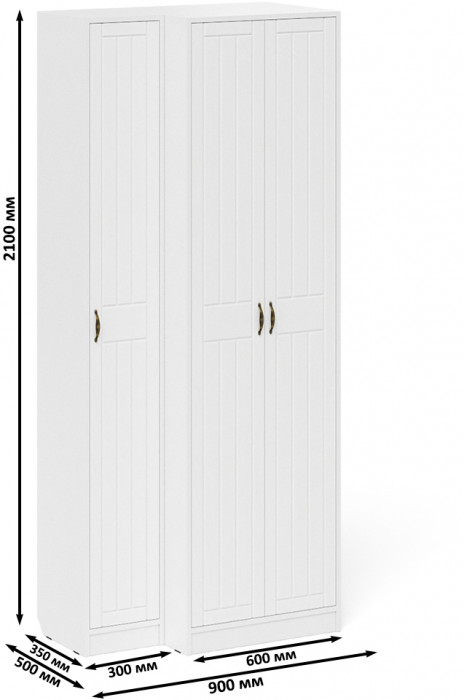 Прихожая П-6 Шкаф + Пенал, цвет белая шагрень/фасады МДФ белое дерево фрезеровка прованс, ШхГхВ 90х50х210 см., универсальная сборка