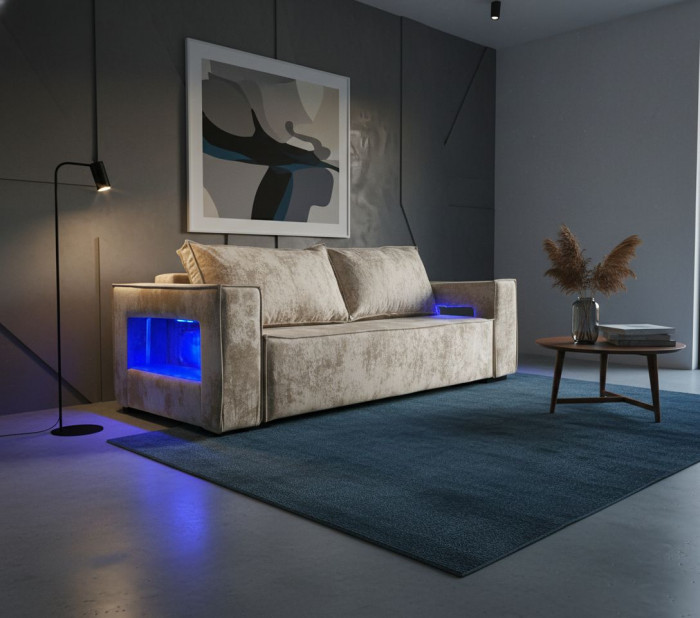 Диван-кровать Лофт Люкс Плюш с подсветкой, еврокнижка, 140х195, бежевый