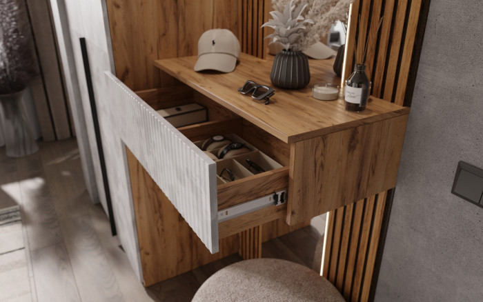 Тумба с зеркалом и шкафом 2-х ств Марвэл, Крафт золотой/Мальта