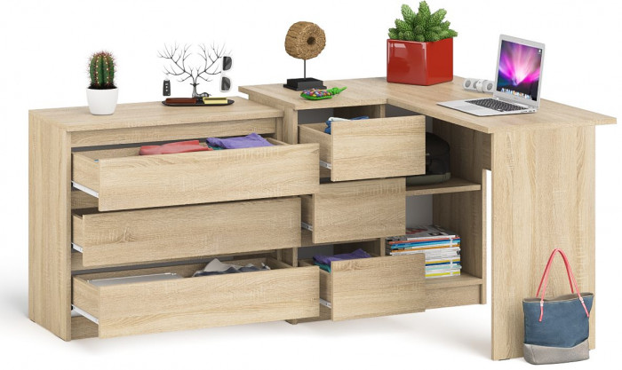 Мори компьютерный стол МС-16 левый + Комод МК800.1, дуб сонома