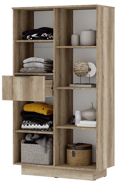 Даллас ШК 02 Шкаф со стеклом (0,902х1,602х0,402) дуб каньон/МДФ софт графит