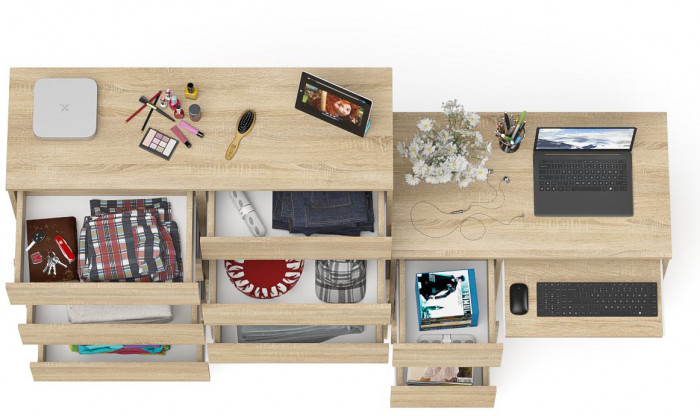 Мори компьютерный стол МС-6 левый + Комод МК1200.10, дуб сонома