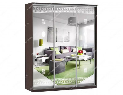 Шкаф купе Модерн 1776х450 3-х дверный 3-х секционный зеркальный с пескоструем №2 венге