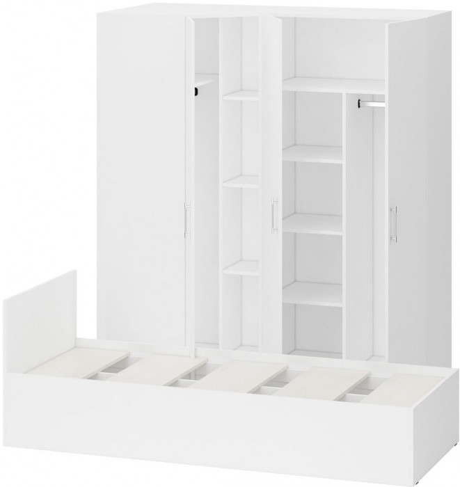 Спальня Стандарт 2-0800, цвет белый, ШхГхВ 83,5х203,5х70 + 171,2х81,2х200 см., сп.м. 800х2000 мм., без матраса, основание есть