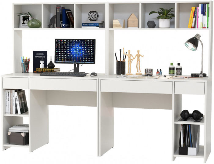 Стол компьютерный Комфорт 12.77F + Стол компьютерный Комфорт 12.77F, цвет белый шагрень, ШхГхВ 200х49,8х147 см., универсальная сборка