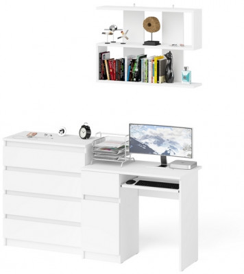 Мори компьютерный стол МС-1 левый + Комод МК800.4 + Полка 900, белый