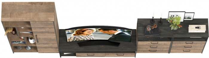 Трувор Гостиная 104, цвет дуб гранж песочный/интра, ШхГхВ 374,8х45,4х195 см., универсальная сборка