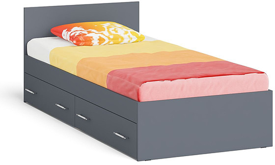Мори Кровать с ящиками 0900, цвет графит, ШхГхВ 93,5х203,5х70 см., сп.м. 900х2000 мм., без матраса, основание есть