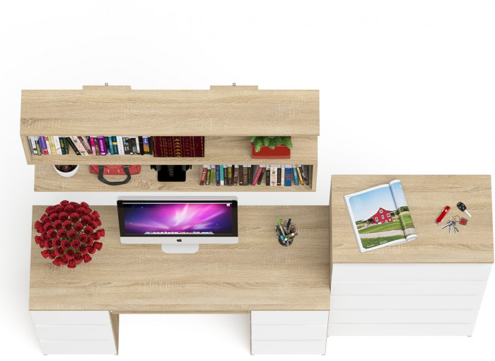 Мори компьютерный стол МС-2 + Комод МК700.5 + Полка 1200, дуб сонома/белый