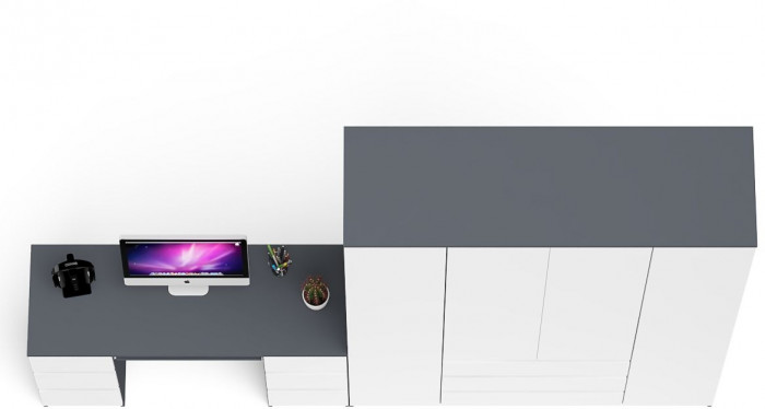 Мори компьютерный стол МС-2 + Шкаф МШ1600.1, графит/белый