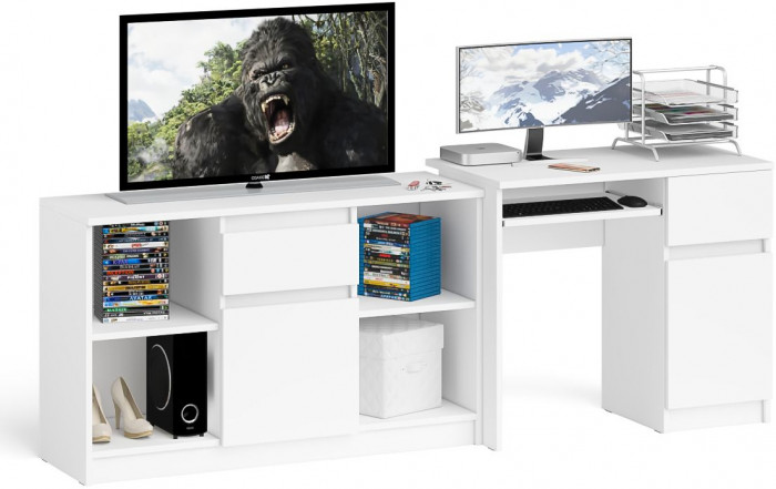 Мори Стол компьютерный МС-1 правый + Тумба МТВ1204.1, цвет белый, ШхГхВ 210,4х50х76,6 см., выдвижной ящик справа, НЕ универсальная сборка