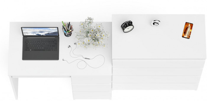 Мори Стол компьютерный МС-6 правый + Комод МК800.4, цвет белый, ШхГхВ 170,4х50х94 см., выдвижные ящики справа, НЕ универсальная сборка