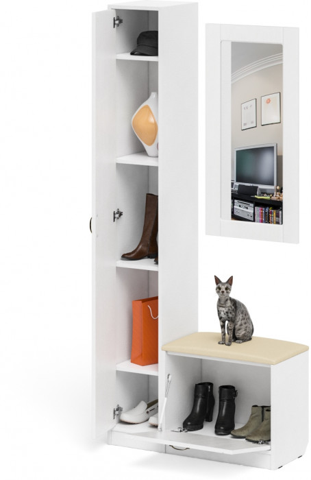 Прихожая П-6 Компоновка № 20, белая шагрень/фасады МДФ белое дерево фрезеровка прованс