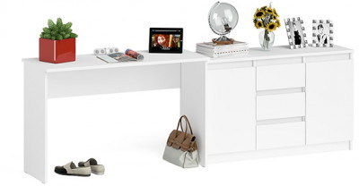 Мори Стол письменный МСП1200.1 + Комод МК1200.3, цвет белый, ШхГхВ 240,8х50х76,6 см., универсальная сборка