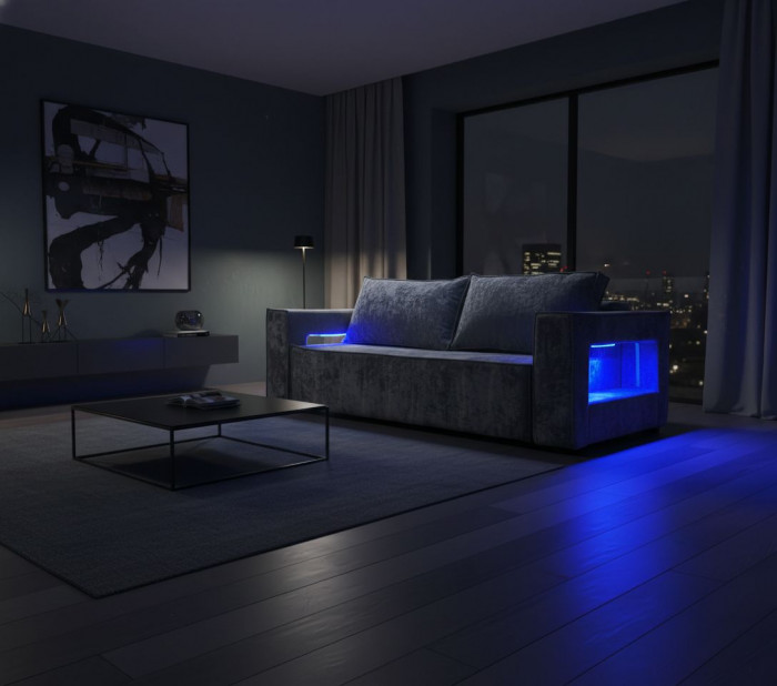 Диван-кровать Лофт Люкс Плюш с подсветкой, еврокнижка, пружинный блок, 140х195, серый