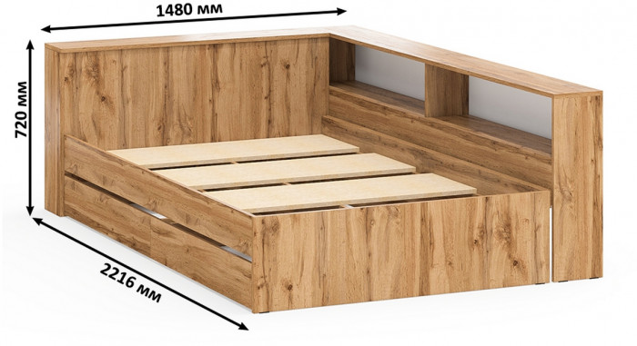 Ксения Кровать с ящиками 1200 + прикроватный блок + Столик с подсветкой 110, дуб вотан