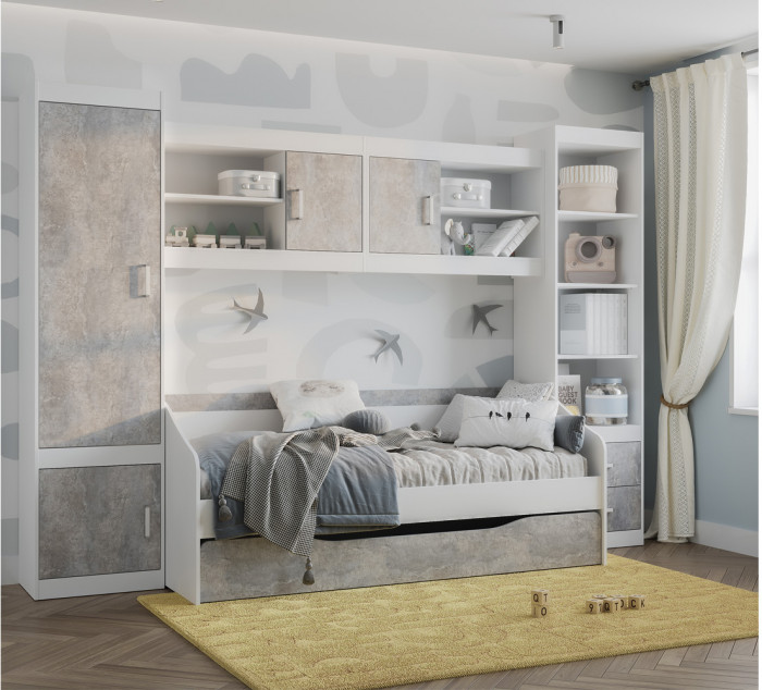 Шкаф закрытый Паскаль, Белый, Цемент светлый