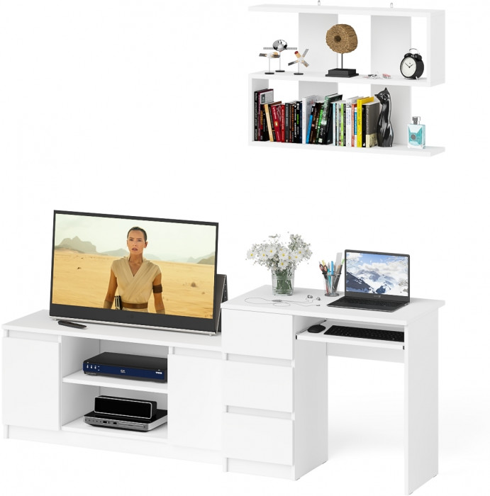 Мори Стол компьютерный МС-6 левый + Тумба МТВ1200.1 + Полка 900, цвет белый, ШхГхВ 210,4х50х209,6 см., НЕ универсальная сборка