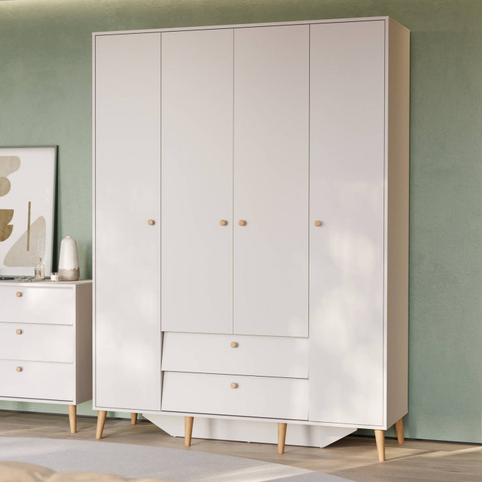 Афина Спальня 4-75930М1к.с. Шкаф 4-х дверный с двумя ящиками, цвет кашемир серый, ШхГхВ 160х56,3х220 см., цвет ножек: тик