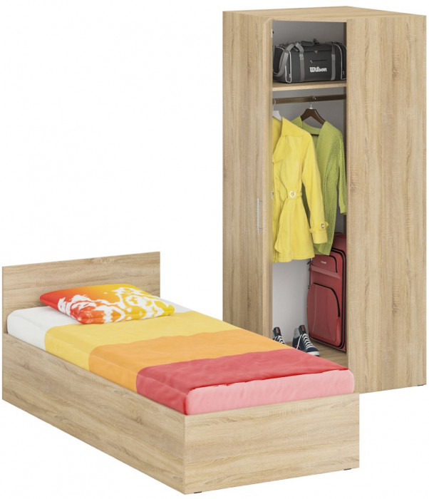 Кровать 0900 + угловой шкаф Стандарт, дуб сонома