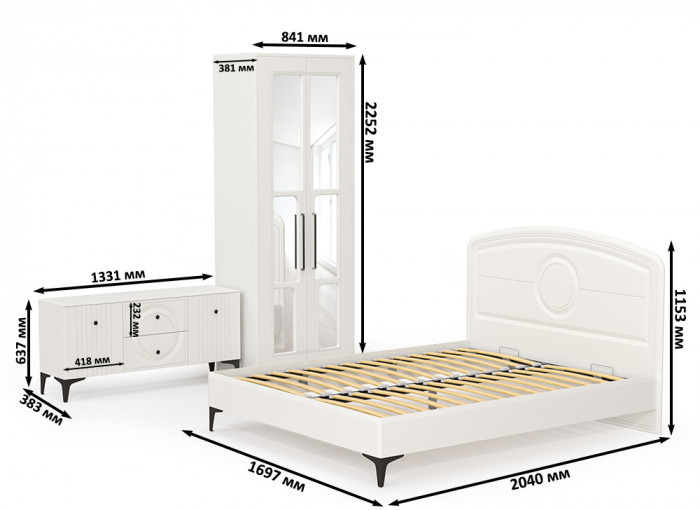 Валенсия Спальня № 41, цвет ЛДСП белый шагрень/МДФ белый шагрень, ортопед есть, сп. м. 1600х2000 мм., б/м