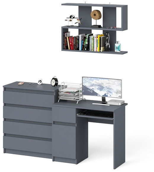 Мори компьютерный стол МС-1 левый + Комод МК800.4 + Полка 900, графит