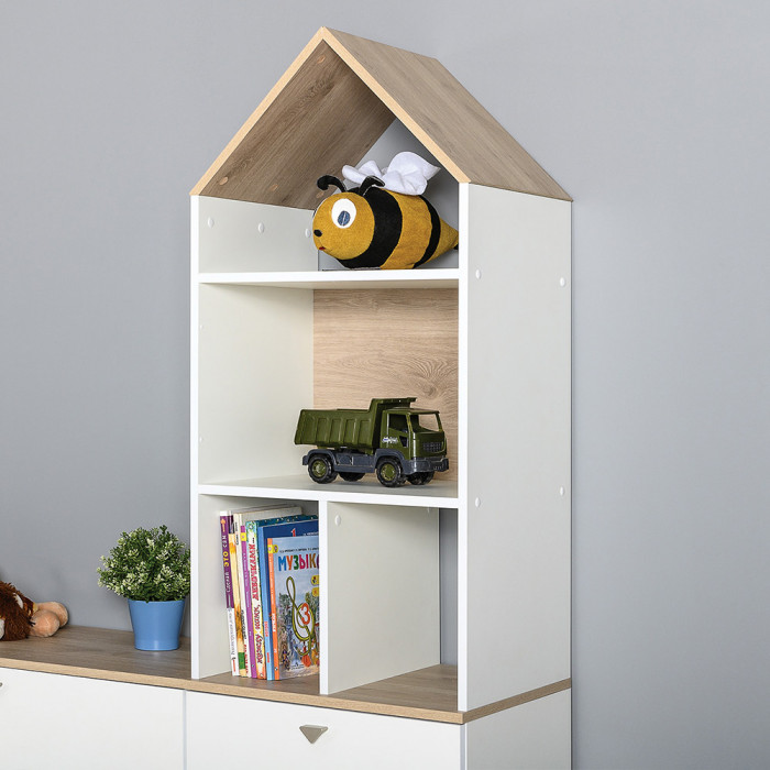 Эйп 11.40 Кровать + 13.14 Стеллаж, цвет белый/дуб белый, сп. м. 800х1600 мм., б/м, основание есть, макс. нагрузка 80 кг., рек. выс. матр. 120 мм.