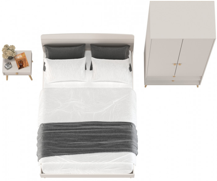 Афина Спальня Кровать 1400 + Шкаф 2-х дверный + Тумба, цвет кашемир серый, 144,6х210,2х95,7 + 90,3х56,3х220 + 45х37х45 см., 1400х2000, б/м, осн. есть