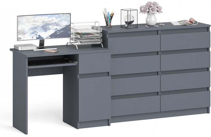 Мори Стол компьютерный МС-1 правый + Комод МК1200.8, цвет графит, ШхГхВ 210,4х50х94 см., выдвижной ящик справа, НЕ универсальная сборка