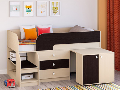 Кровать чердак Астра 9 V7 Дуб молочный/Венге