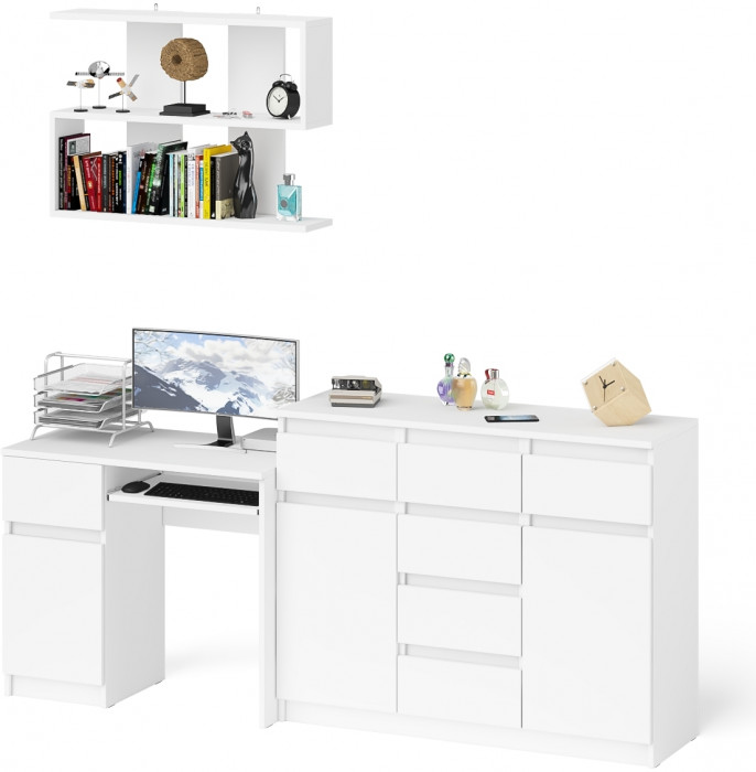 Мори компьютерный стол МС-1 левый + Комод МК1200.4 + Полка 900, белый