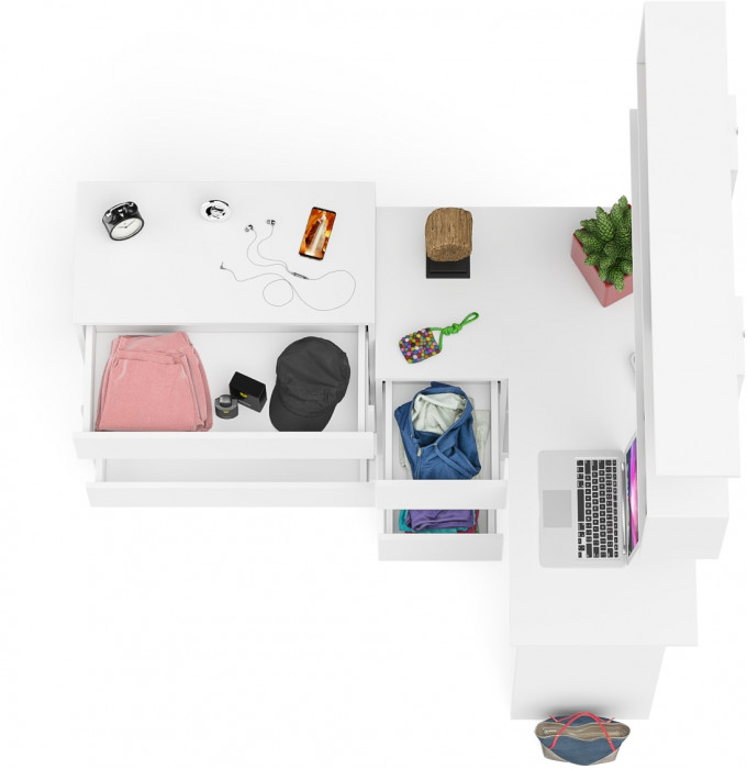 Мори компьютерный стол МС-16 левый + Комод МК800.4 + Полка 1200, белый